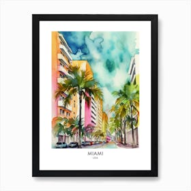 Miami Watercolour Travel Poster 1 Art Print