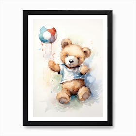 Volleyball Teddy Bear Painting Watercolour 4 Art Print