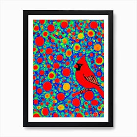 Cardinal Yayoi Kusama Style Illustration Bird Art Print