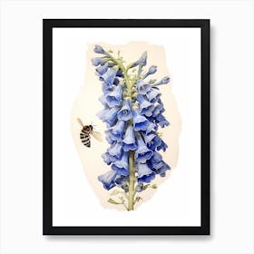 Beehive With Delphinium Watercolour Illustration 2 Art Print