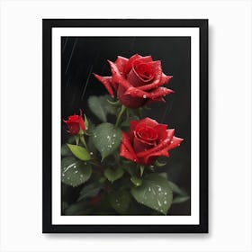 Red Roses At Rainy With Water Droplets Vertical Composition 12 Art Print