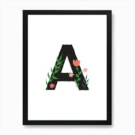 Bedroom Decor White Floral Letters Grey 01 Art Print