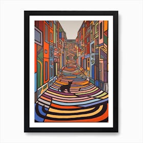 Painting Of Amsterdam With A Cat In The Style Of Minimalism, Pop Art Lines 2 Art Print