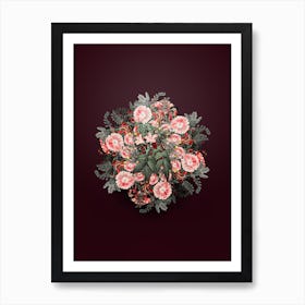 Vintage Turraea Pinnata Floral Wreath on Wine Red n.0988 Art Print