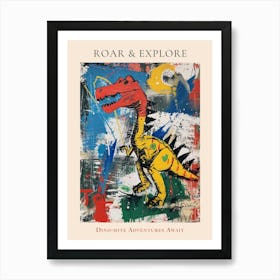 Abstract Paint Splash Primary Colour Dinosaur 1 Poster Art Print