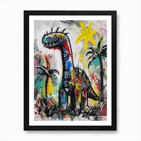 Dinosaur With Palm Trees Graffiti Inspired 1 Art Print