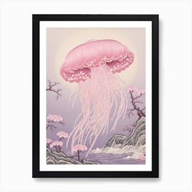 Mauve Stinger Jellyfish Japanese Style 3 Art Print