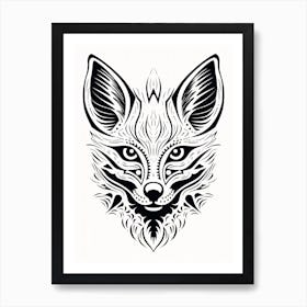Linocut Fox Abstract Line Illustration 2 Art Print