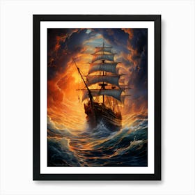 Sailing Ship At Sunset Art Print