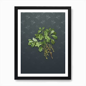 Vintage Bear Oak Botanical on Slate Gray Pattern n.0681 Art Print