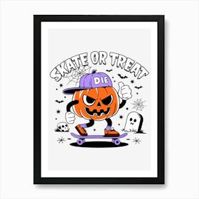 Skate Or Treat Angry Pumpkin Halloween Skateboarding 01 Art Print