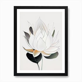 White Lotus Abstract Line Drawing 1 Art Print