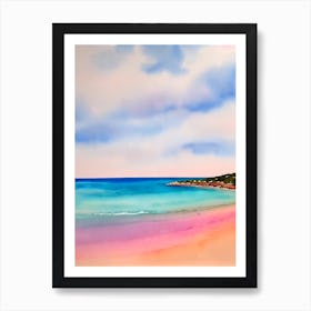 Cala Comte Beach, Ibiza, Spain Pink Watercolour Art Print