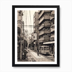 Painting Of Tokyo  In The Style Of Line Art 4 Art Print