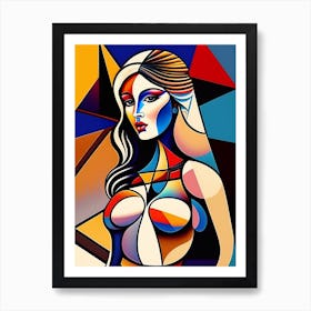 Abstract Geometric Cubism Woman Portrait Pablo Picasso Style (11) Art Print