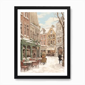Vintage Winter Illustration Bruges Belgium 6 Art Print