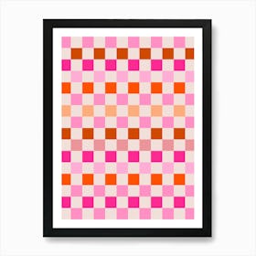 Pink And Orange Checkerboard Art Print