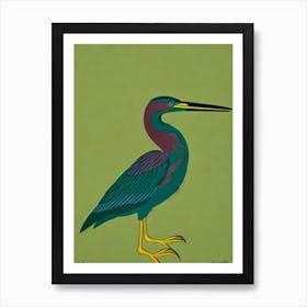 Green Heron Midcentury Illustration Bird Art Print