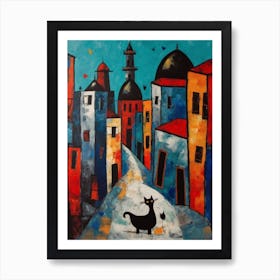 Painting Of Istanbul With A Cat In The Style Of Surrealism, Miro Style 3 Art Print