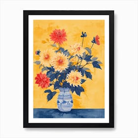 Dahlia Flowers On A Table   Contemporary Illustration 4 Art Print