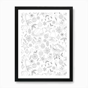 Holiday Dinner Toile Vintage Style Christmas Dinner Black and White Color in Yourself Art Print