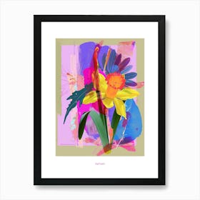 Daffodil 4 Neon Flower Collage Poster Art Print