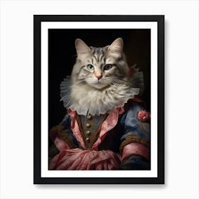 Royal Cat In Pink Rococo Style 3 Art Print