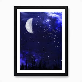 Moon And Stars - Starry Night and Moon #7 Art Print