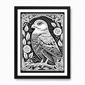 B&W Bird Linocut Falcon 1 Art Print