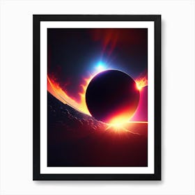 Solar Eclipse Neon Nights Space Art Print