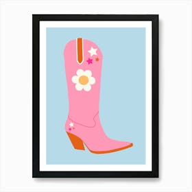 Cowboy Boot | 02 - Pink And Blue Art Print