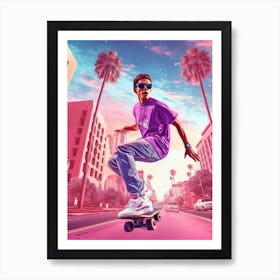 Skateboarding In Los Angeles, United States Futuristic 1 Art Print