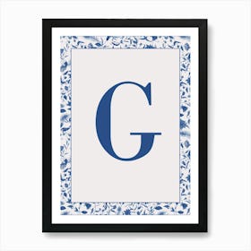 Letter G Monogram Initial Blue Art Print