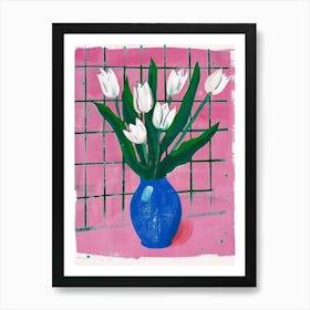 White Tulips In A Blue Vase 3 Art Print