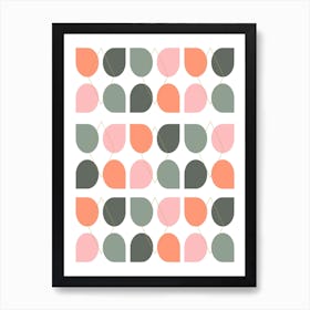 Retro Floral Geometry Shapes In Peach Orange and Sage Green Art Print