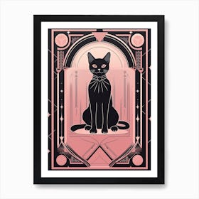 The Tower Tarot Card, Black Cat In Pink 3 Art Print