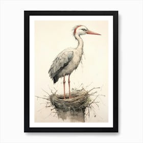 Storybook Animal Watercolour Stork 2 Affiche