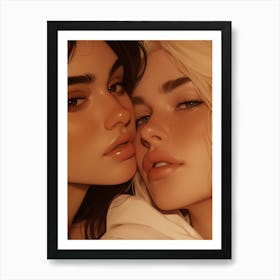 Two Girls Kissing Art Print