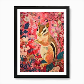 Floral Animal Painting Chipmunk 3 Art Print