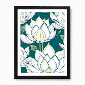 Lotus Flower Repeat Pattern Minimal Line Drawing 1 Art Print