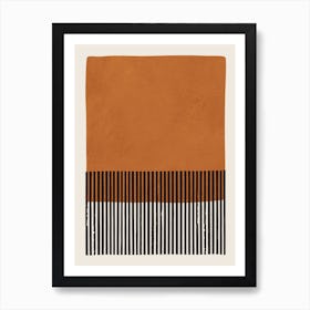 Burnt Orange Color Field Black Lines Art Print