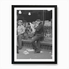 Street Scene On 38th Street Near 7th Avenue, New York City, Teenager Reading Newspaper By Russell Lee Art Print