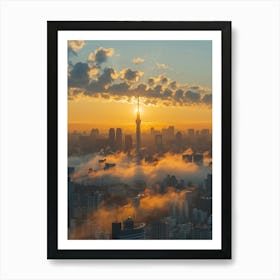 Tokyo Skyline At Sunrise Póster