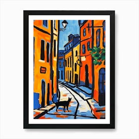 Painting Of A Street In Stockholm Sweden With A Cat In The Style Of Matisse 4 Art Print