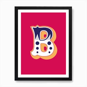 Decorative Showman Letter B Pink Blue Mustard Art Print