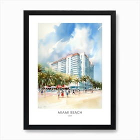 Miami Beach Watercolour Travel Poster 3 Art Print