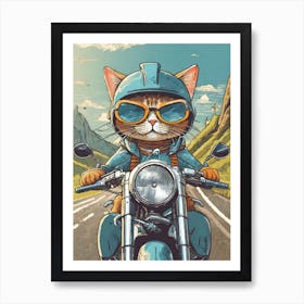 Cat Riding A Motorcycle Art Print