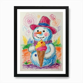 Snowman With Ice Cream Art Print