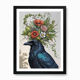 Crow With Flowers 4 Art Print