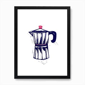 Coffee linocut purple Art Print